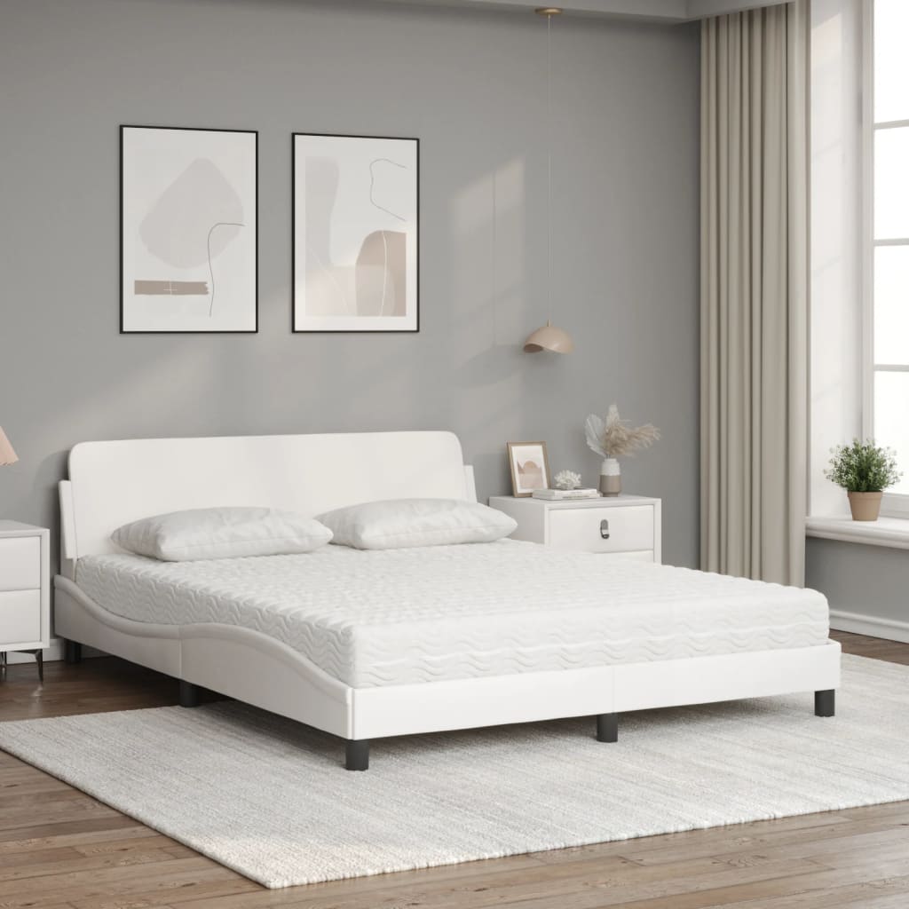 Letto con Materasso Dover Bianco 160x200 cm in Similpelle - homemem39