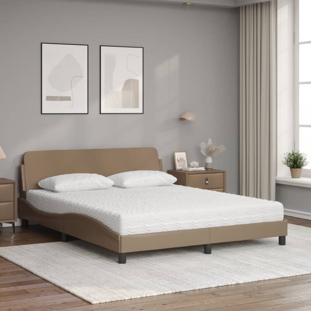 Letto con Materasso Dover Cappuccino 160x200cm Similpelle - homemem39