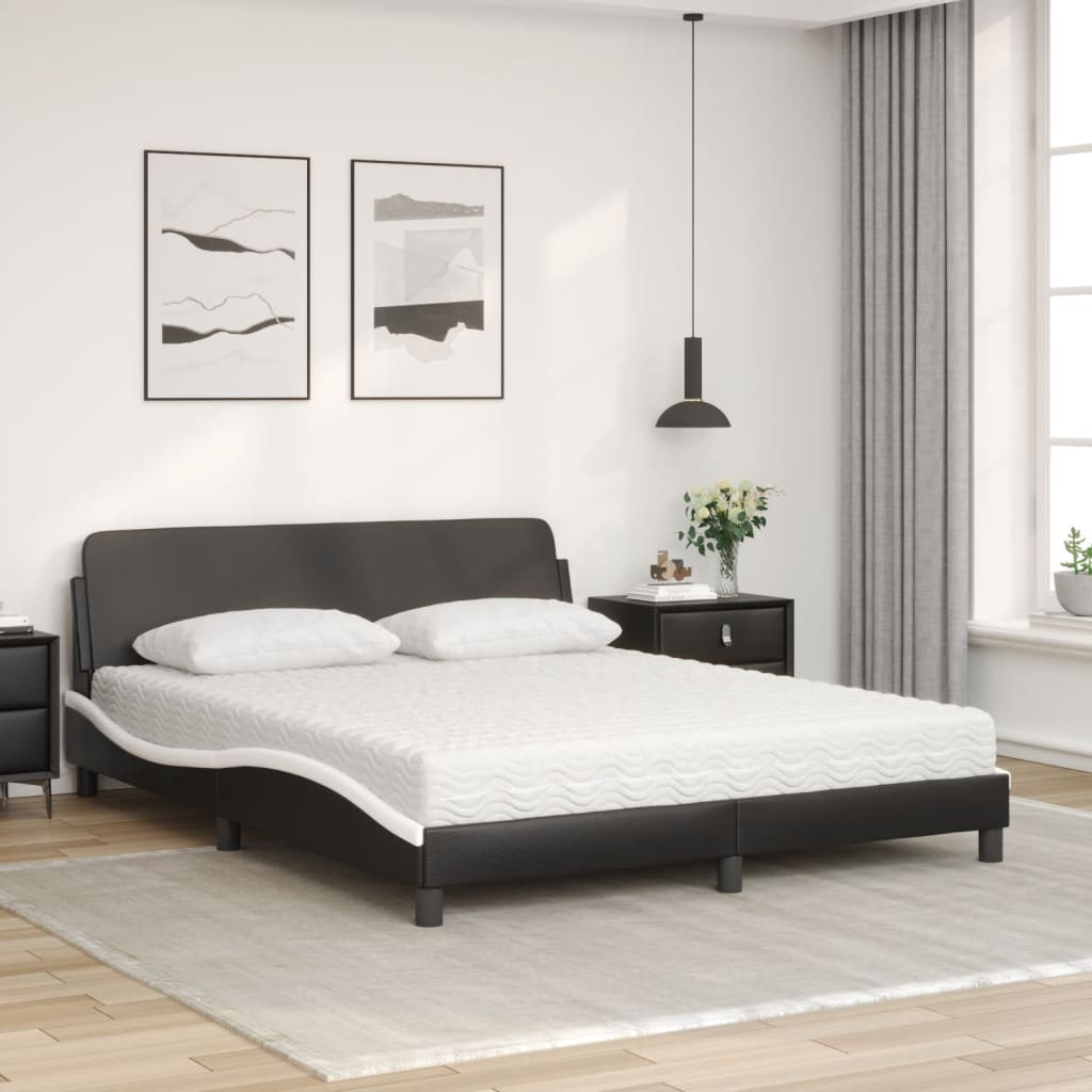 Letto con Materasso Dover Nero e Bianco 160x200cm Similpelle - homemem39