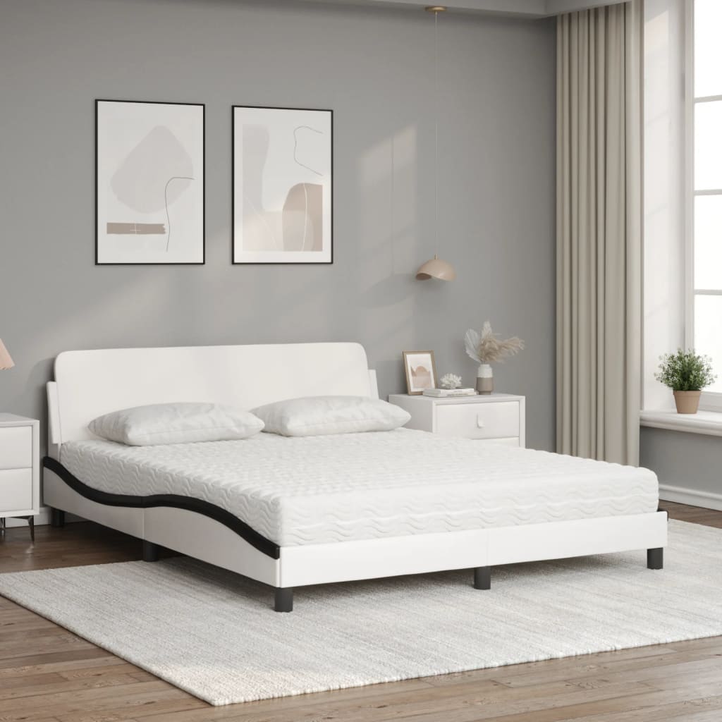 Letto con Materasso Dover Bianco e Nero 160x200cm Similpelle - homemem39