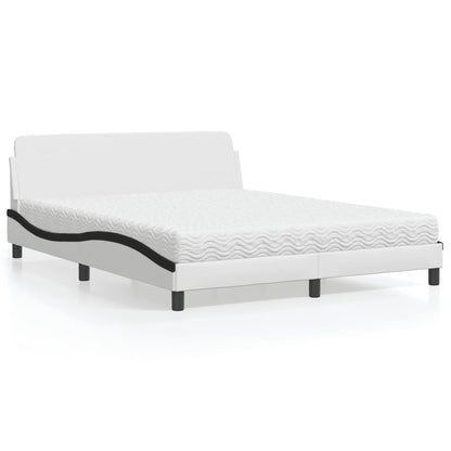 Letto con Materasso Dover Bianco e Nero 160x200cm Similpelle - homemem39