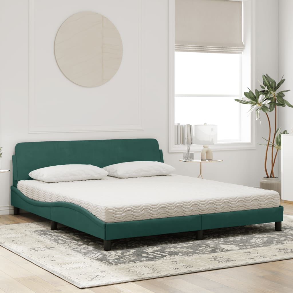 Letto con Materasso Dover Verde Scuro 180x200 cm in Velluto