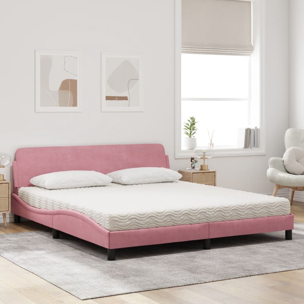 Letto con Materasso Dover Rosa 180x200 cm in Velluto - homemem39