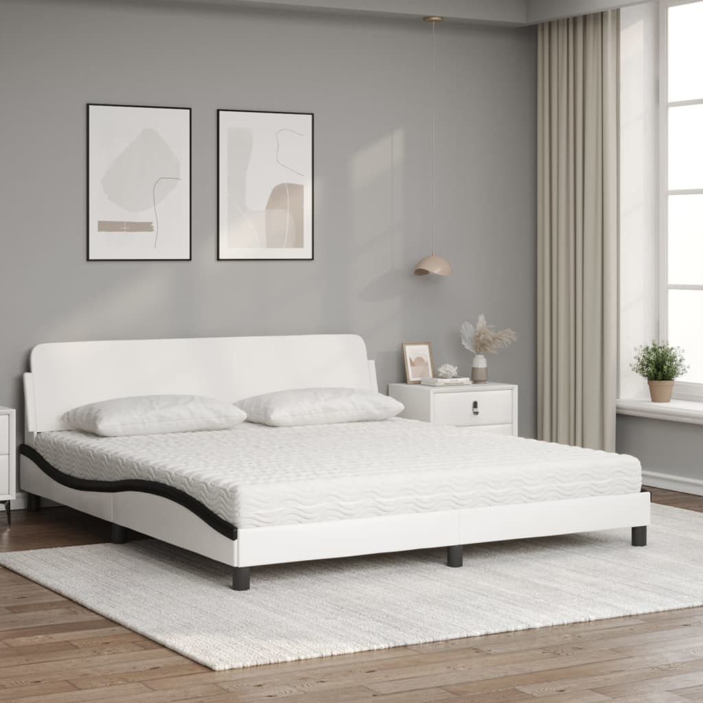 Letto con Materasso Dover Bianco e Nero 180x200cm Similpelle - homemem39