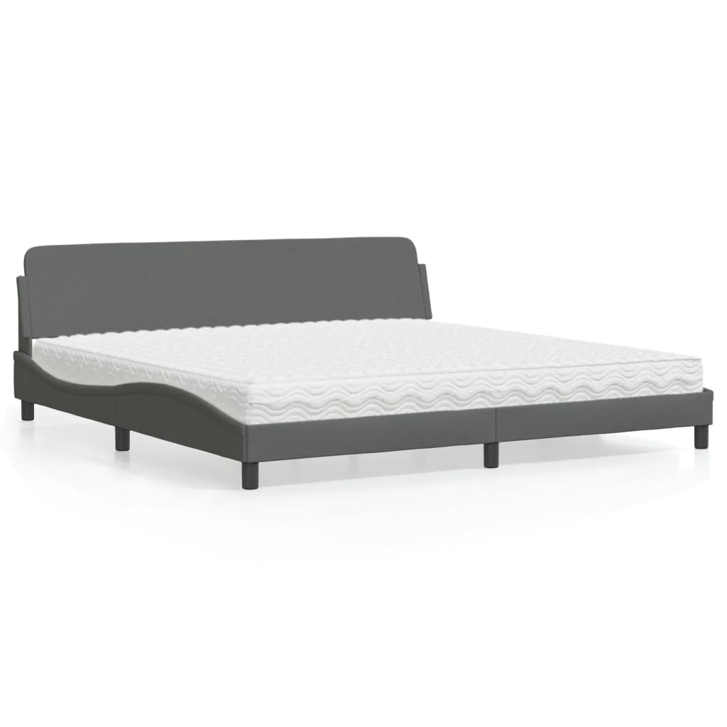 Letto con Materasso Dover Grigio Scuro 200x200 cm in Tessuto - homemem39