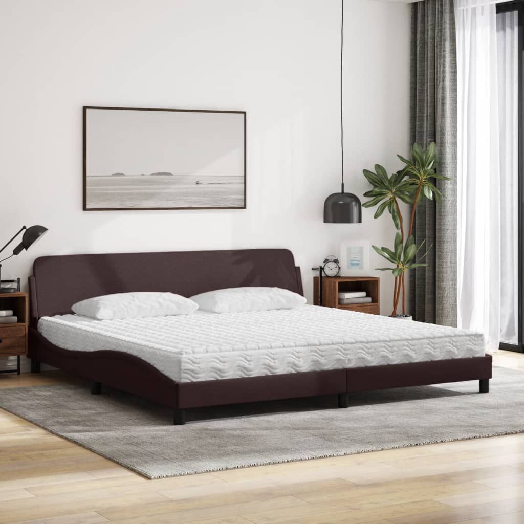 Letto con Materasso Dover Marrone Scuro 200x200 cm in Tessuto - homemem39