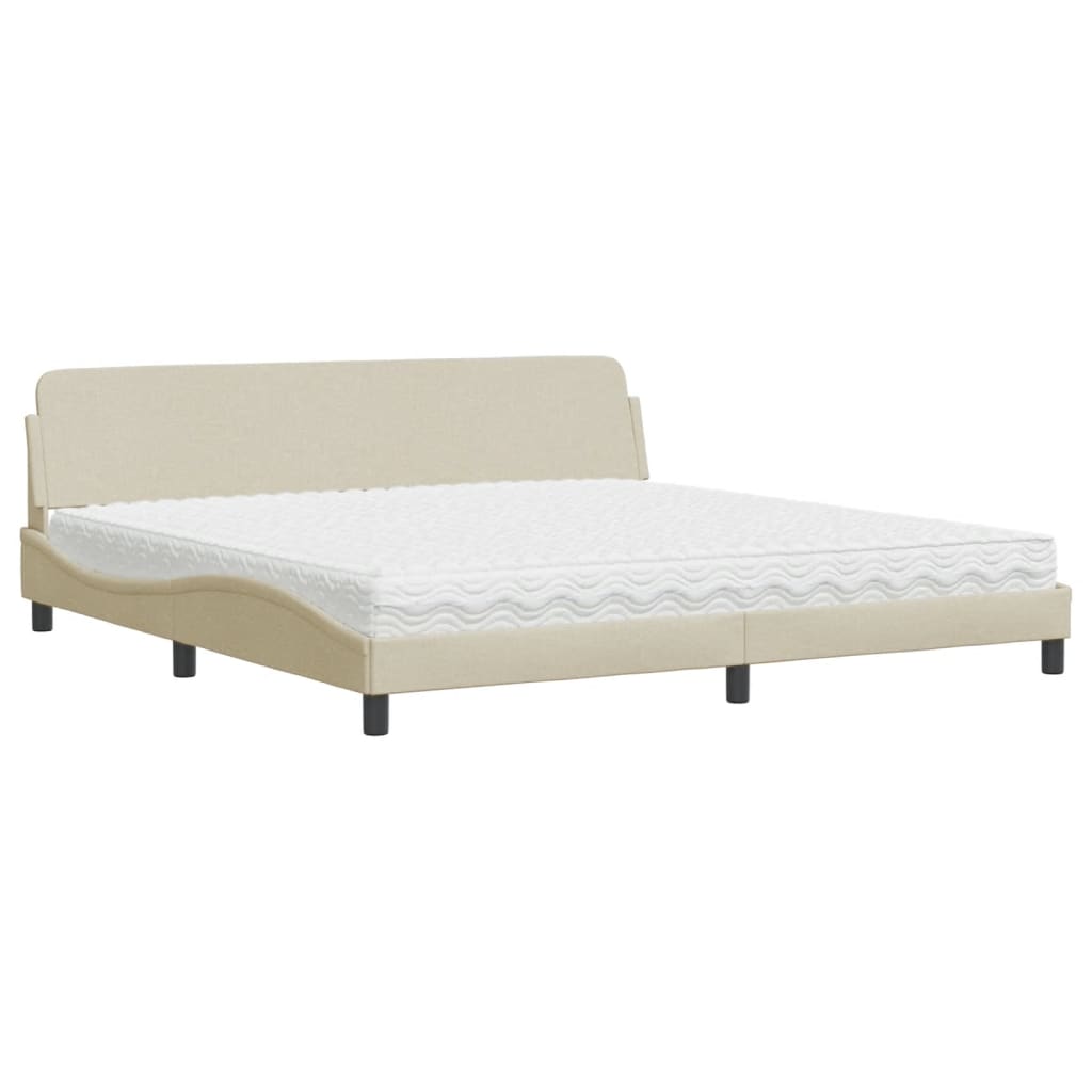 Letto con Materasso Dover Crema 200x200 cm in Tessuto - homemem39