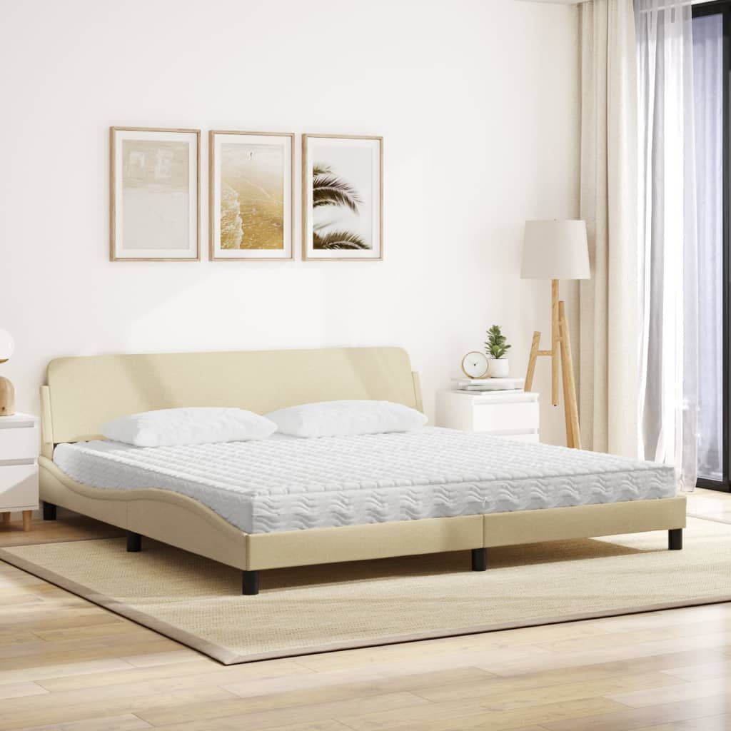 Letto con Materasso Dover Crema 200x200 cm in Tessuto - homemem39