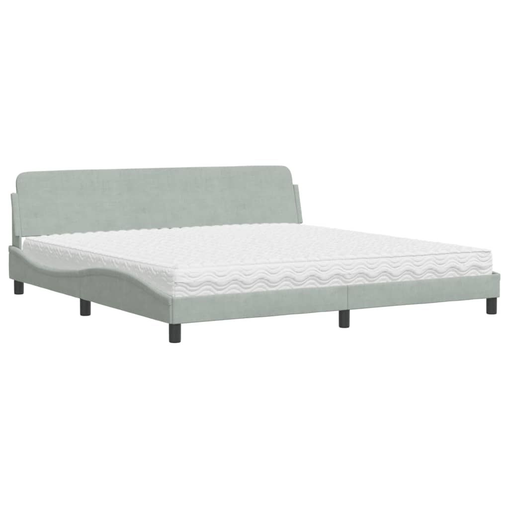 Letto con Materasso Dover Grigio Chiaro 200x200cm Velluto - homemem39