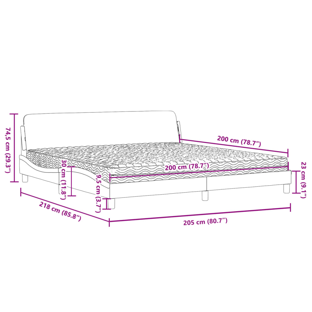 Letto con Materasso Dover Grigio Scuro 200x200 cm Velluto - homemem39