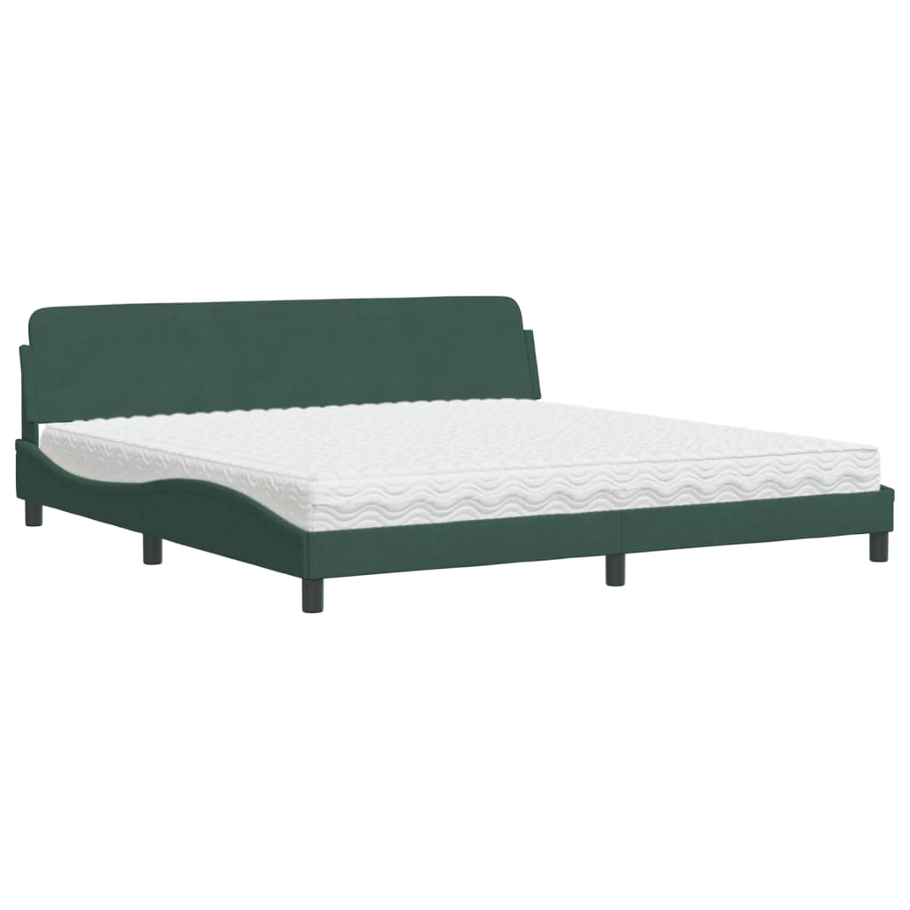 Letto con Materasso Dover Verde Scuro 200x200 cm Velluto - homemem39