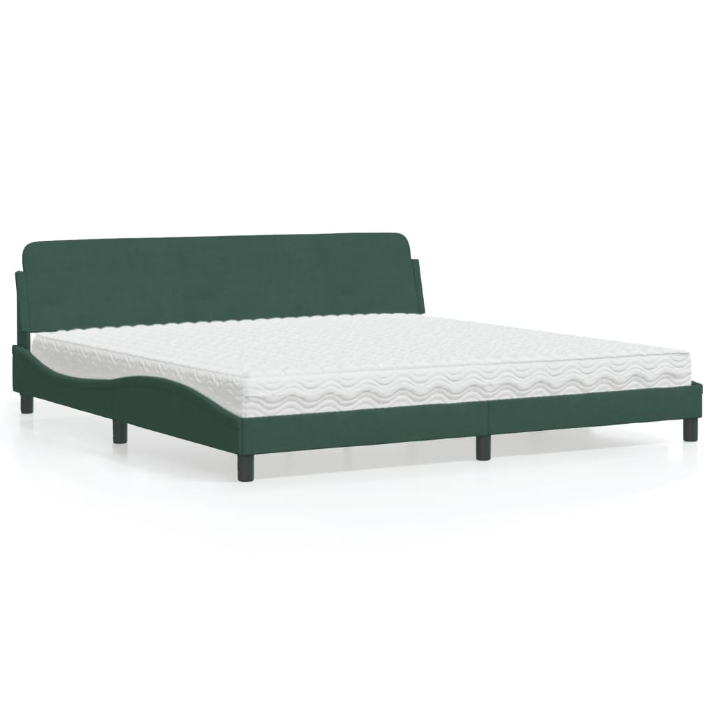 Letto con Materasso Dover Verde Scuro 200x200 cm Velluto - homemem39