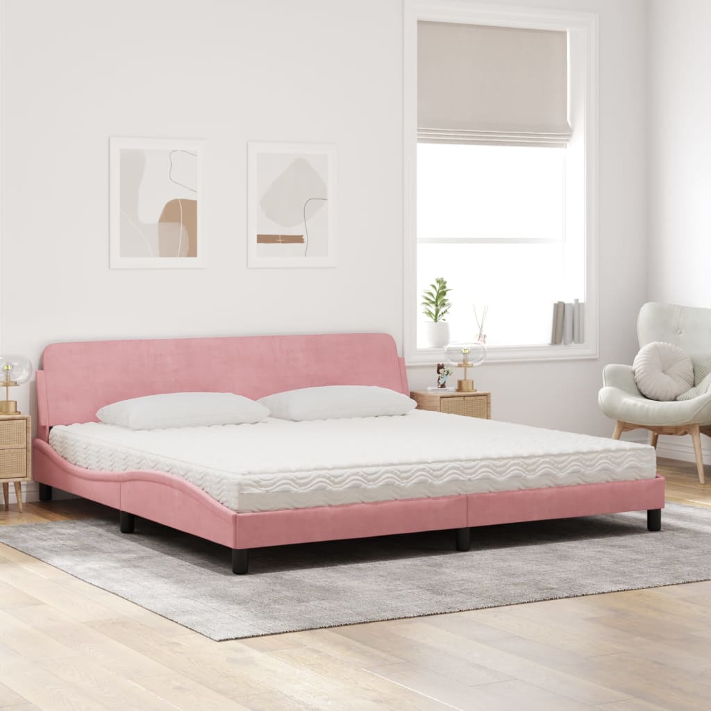 Letto con Materasso Dover Rosa 200x200 cm in Velluto - homemem39