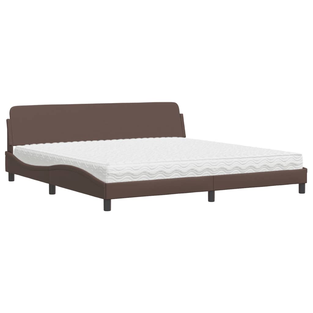 Letto con Materasso Dover Marrone 200x200cm in Similpelle - homemem39