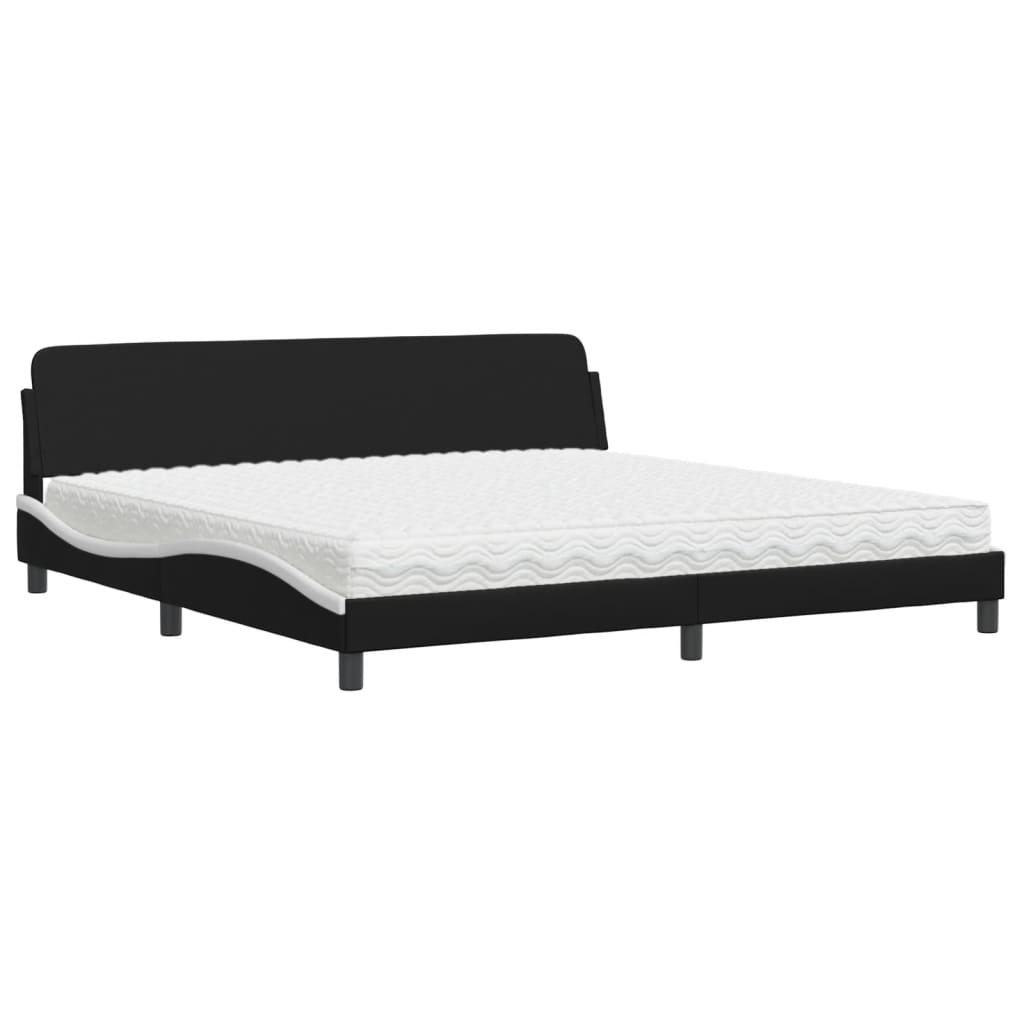 Letto con Materasso Dover Nero e Bianco 200x200cm in Similpelle - homemem39