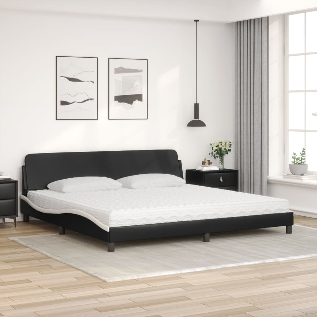 Letto con Materasso Dover Nero e Bianco 200x200cm in Similpelle - homemem39
