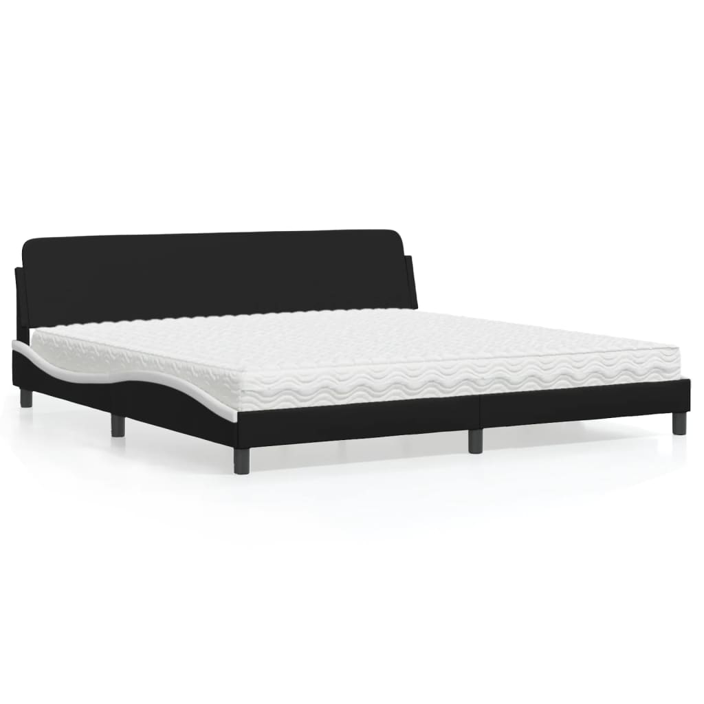 Letto con Materasso Dover Nero e Bianco 200x200cm in Similpelle - homemem39