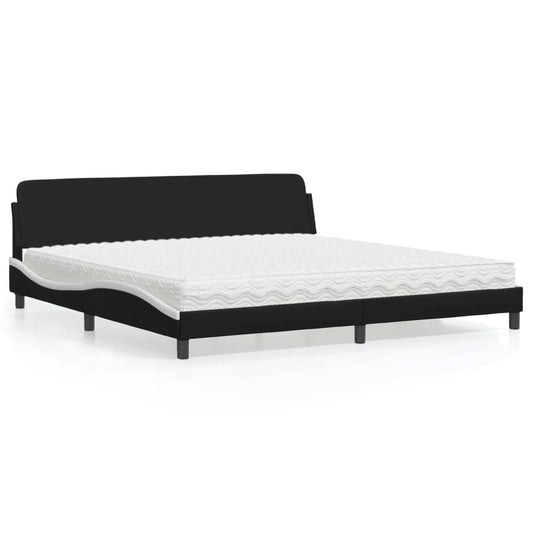 Letto con Materasso Dover Nero e Bianco 200x200cm in Similpelle - homemem39