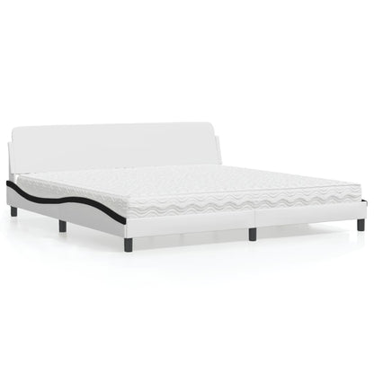 Letto con Materasso Dover Bianco e Nero 200x200cm in Similpelle