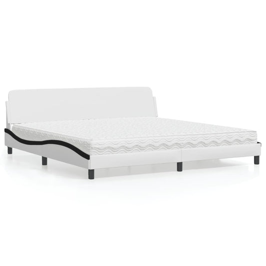 Letto con Materasso Dover Bianco e Nero 200x200cm in Similpelle
