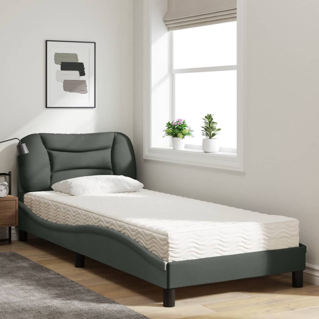 Letto con Materasso Hvar Grigio Scuro 90x200 cm in Tessuto - homemem39