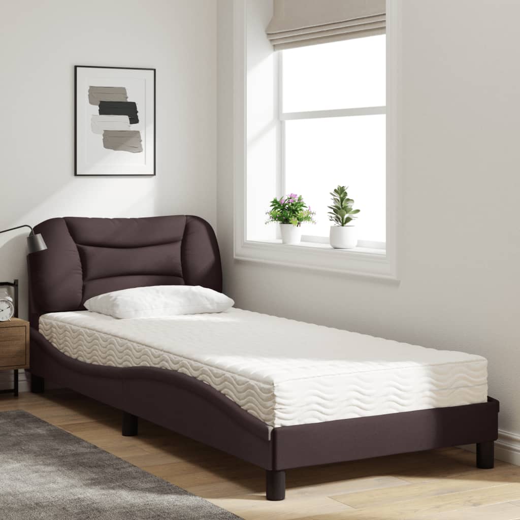 Letto con Materasso Hvar Marrone Scuro 90x200 cm in Tessuto - homemem39