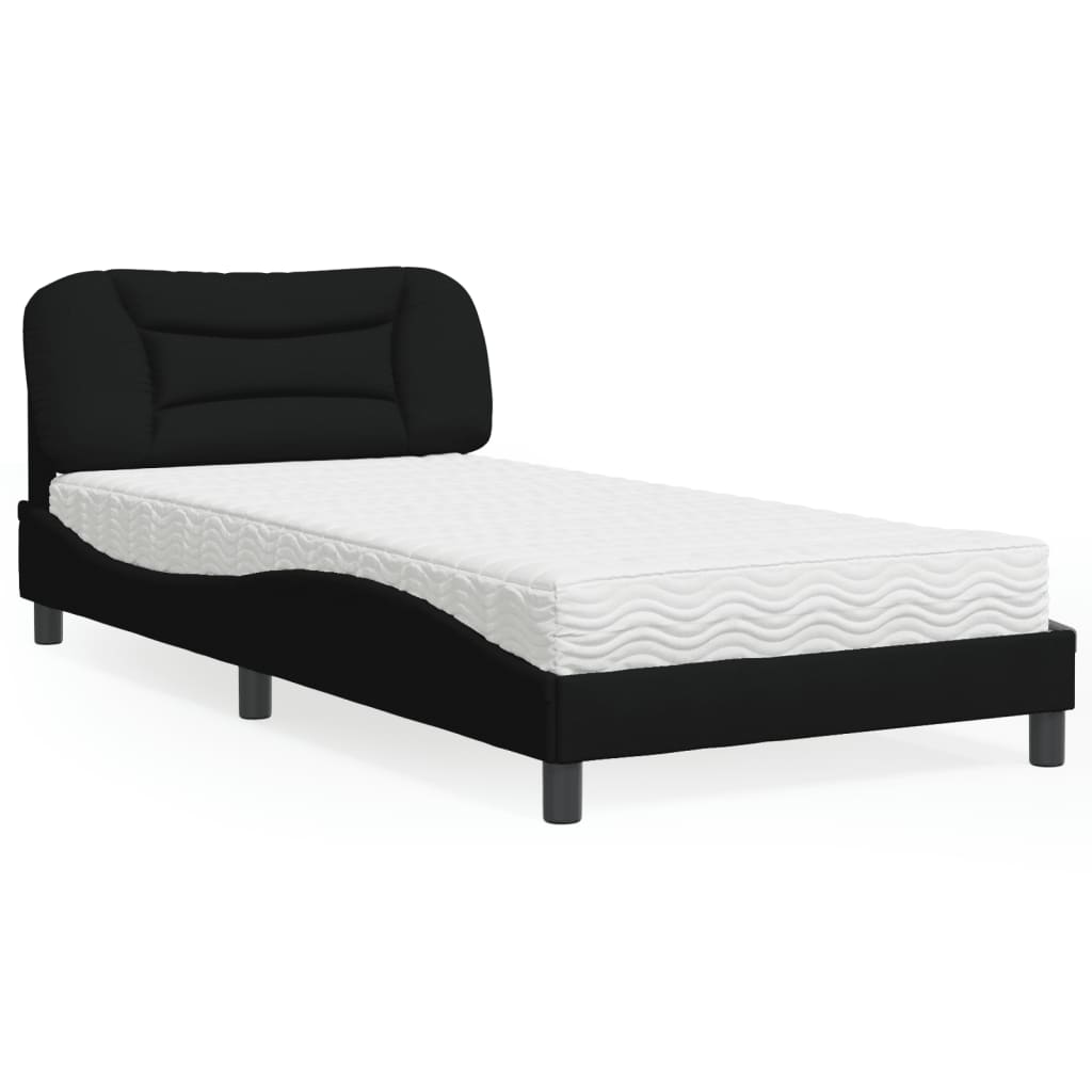 Letto con Materasso Hvar Nero 100x200 cm in Tessuto - homemem39