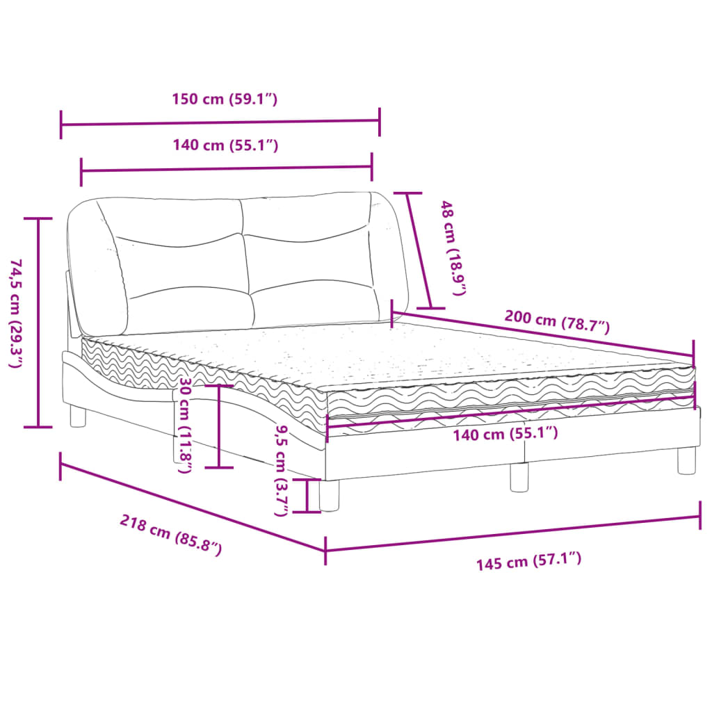 Letto con Materasso Hvar Blu 140x200 cm in Tessuto | homemem39