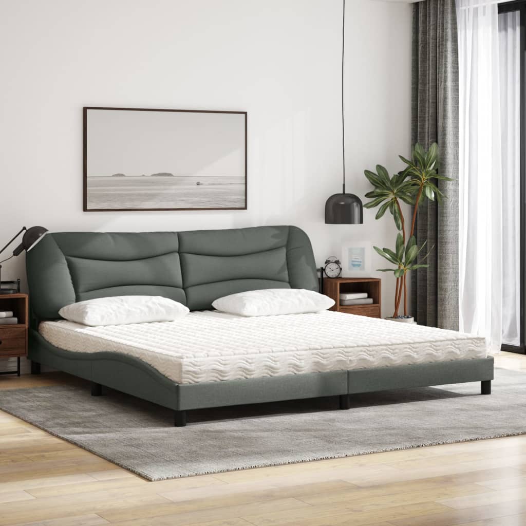 Letto con Materasso Hvar Grigio Scuro 200x200 cm in Tessuto - homemem39