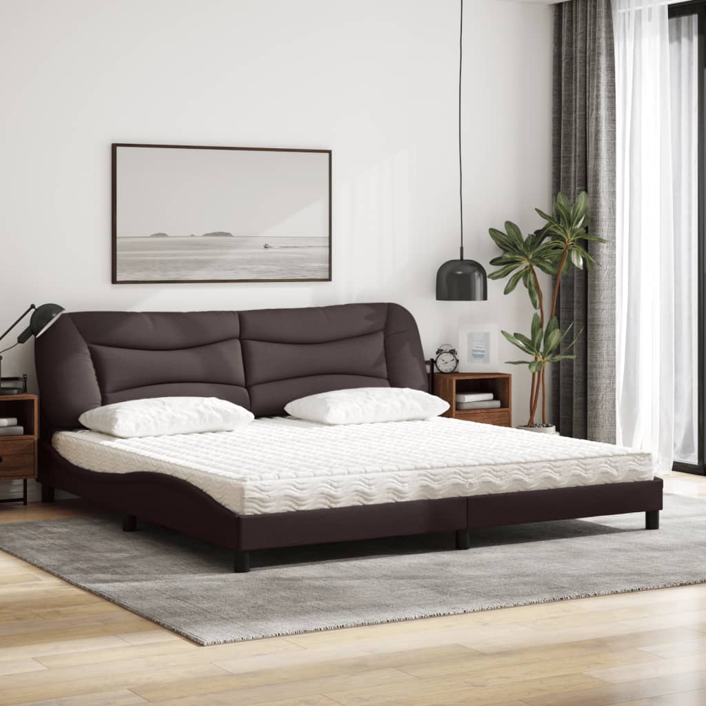 Letto con Materasso Hvar Marrone Scuro 200x200 cm in Tessuto - homemem39