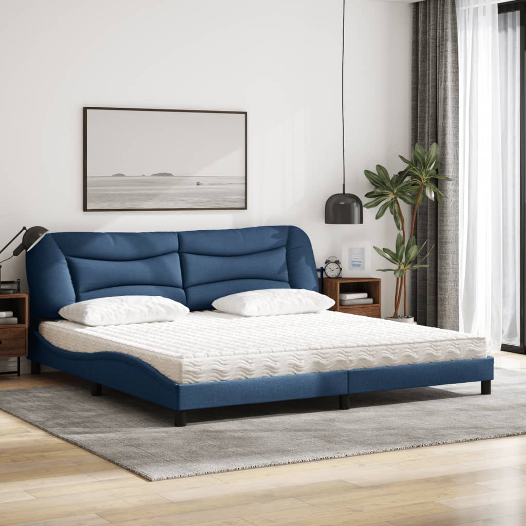 Letto con Materasso Hvar Blu 200x200 cm in Tessuto - homemem39