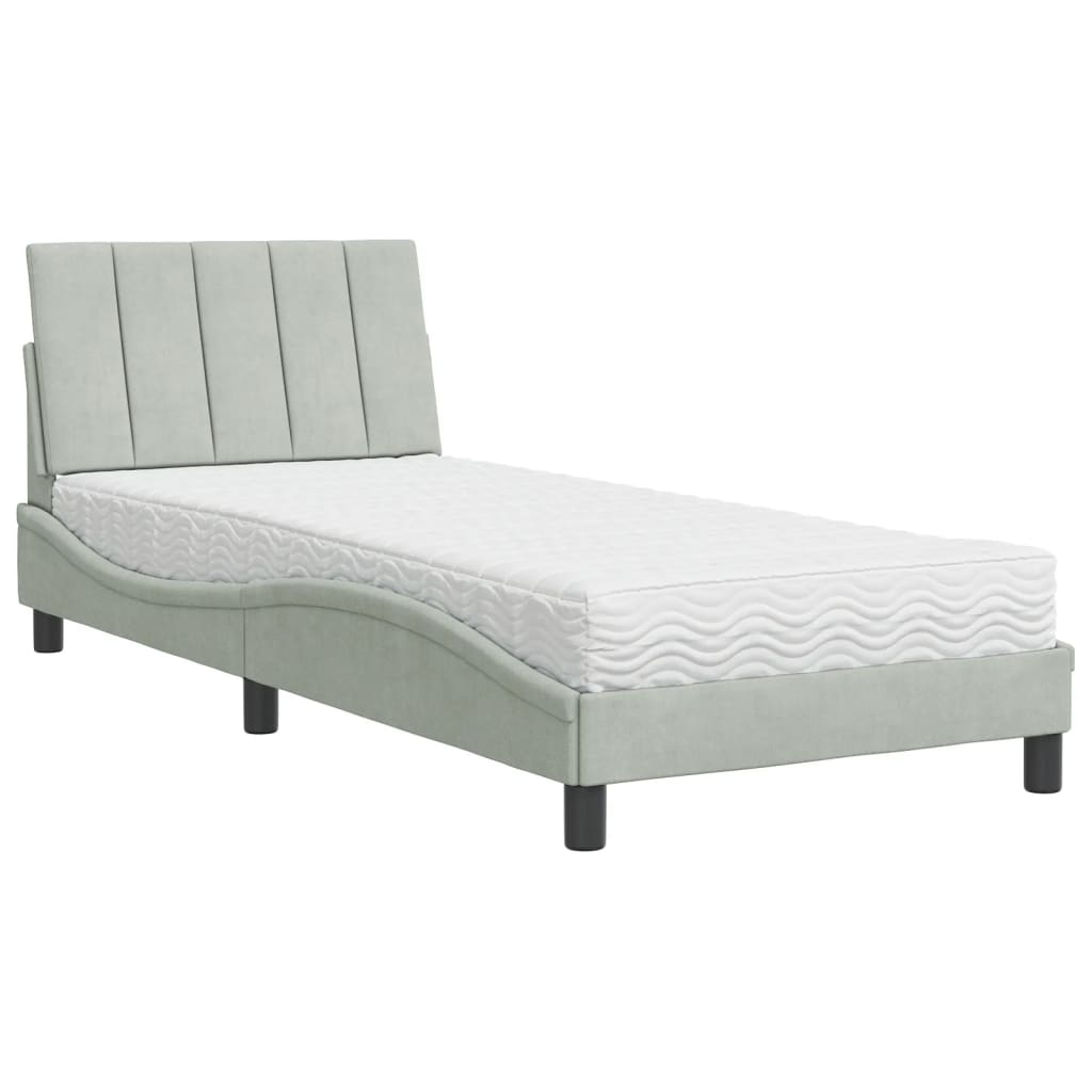 Letto con Materasso Hanko Grigio Chiaro 80x200 cm in Velluto - homemem39