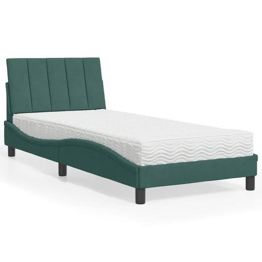Letto con Materasso Hanko Verde Scuro 80x200 cm in Velluto - homemem39
