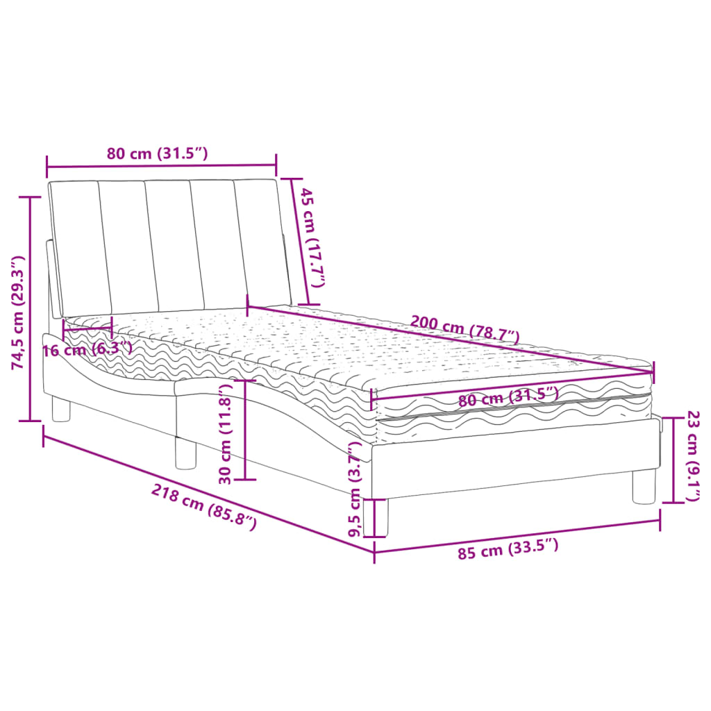 Letto con Materasso Hanko Rosa 80x200 cm in Velluto | homemem39