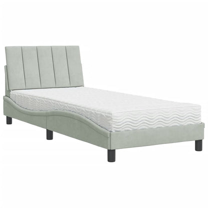 Letto con Materasso Hanko Grigio Chiaro 90x190 cm in Velluto - homemem39