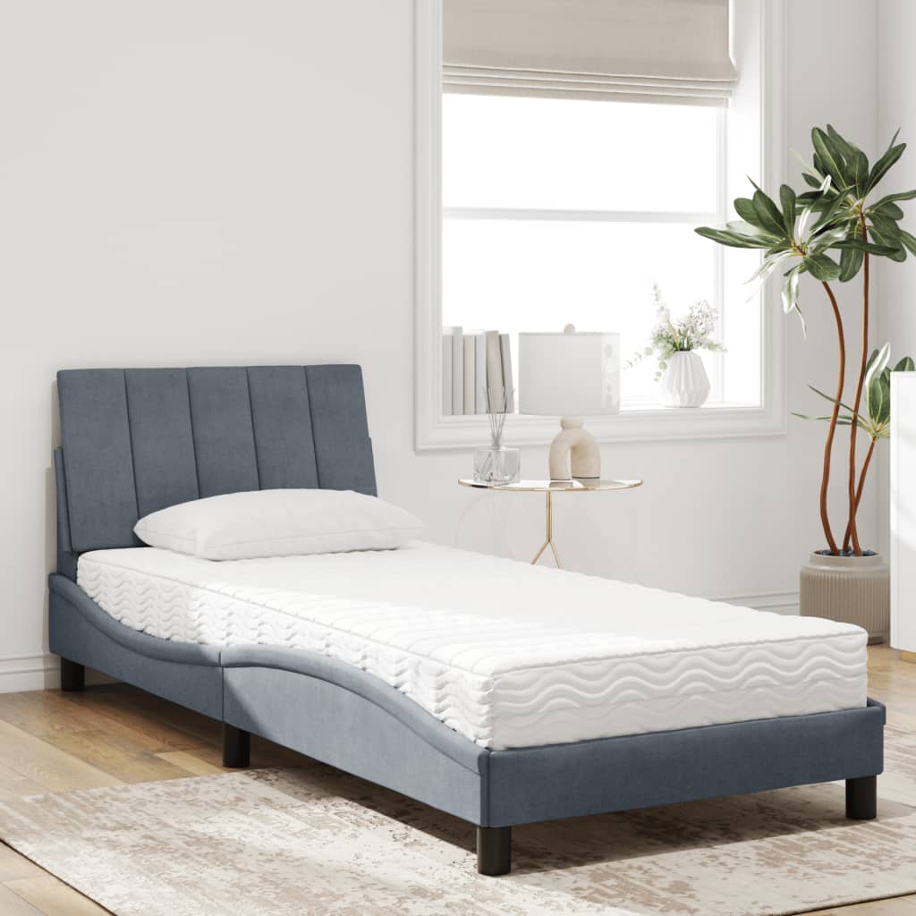 Letto con Materasso Hanko Grigio Scuro 90x190 cm in Velluto | homemem39