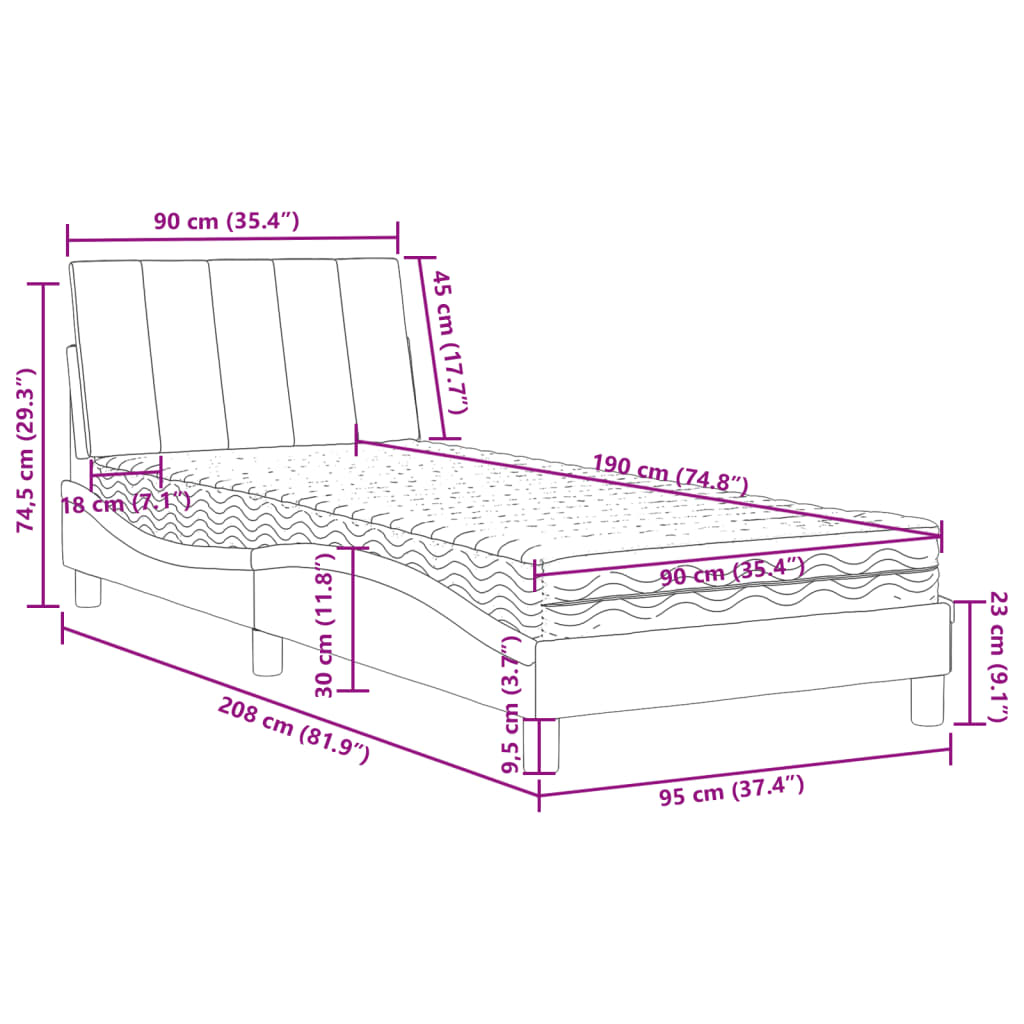 Letto con Materasso Hanko Grigio Scuro 90x190 cm in Velluto | homemem39
