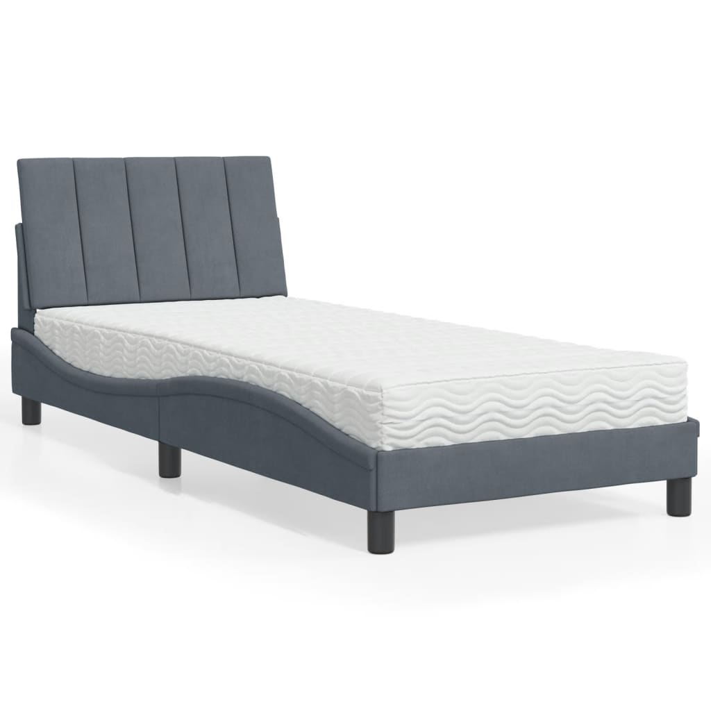 Letto con Materasso Hanko Grigio Scuro 90x190 cm in Velluto | homemem39