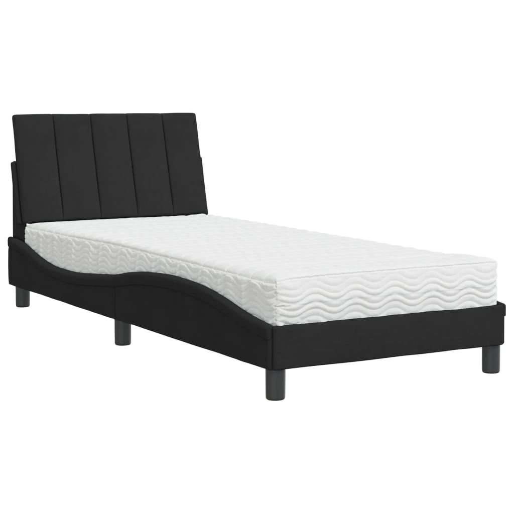 Letto con Materasso Hanko Nero 90x190 cm in Velluto - homemem39