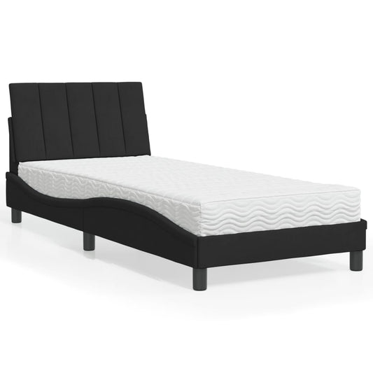 Letto con Materasso Hanko Nero 90x190 cm in Velluto - homemem39