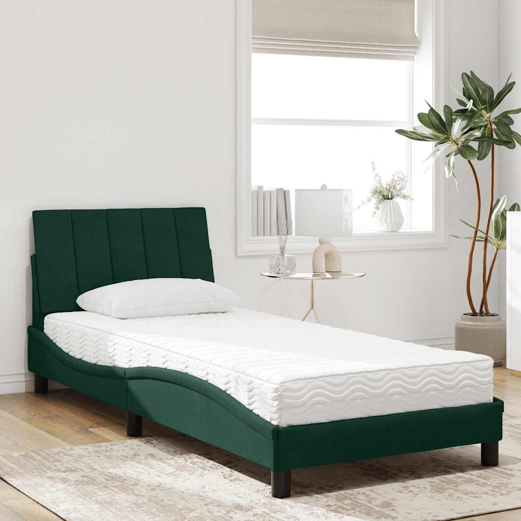 Letto con Materasso Hanko Verde Scuro 90x190 cm in Velluto | homemem39