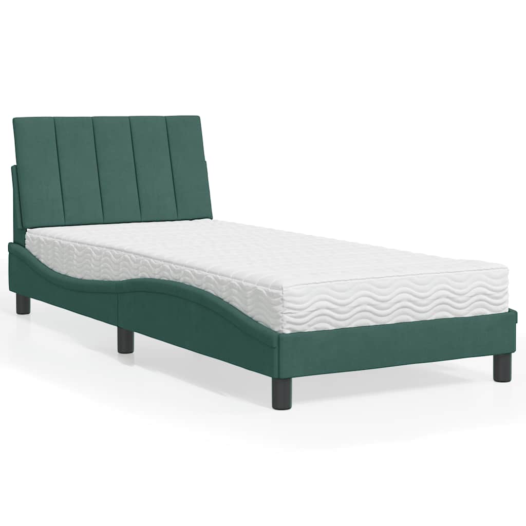 Letto con Materasso Hanko Verde Scuro 90x190 cm in Velluto | homemem39