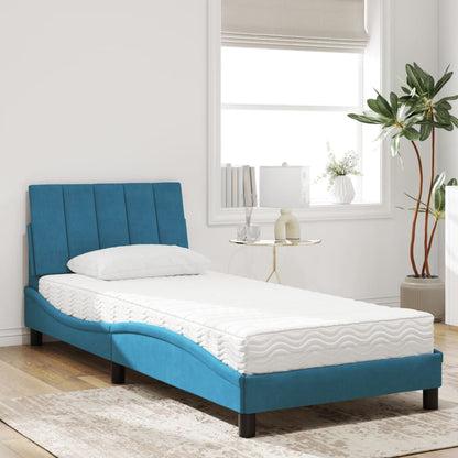 Letto con Materasso Hanko Blu 90x190 cm in Velluto