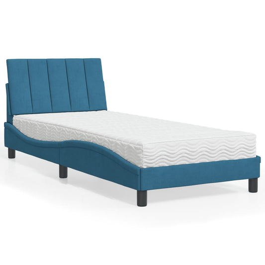 Letto con Materasso Hanko Blu 90x190 cm in Velluto