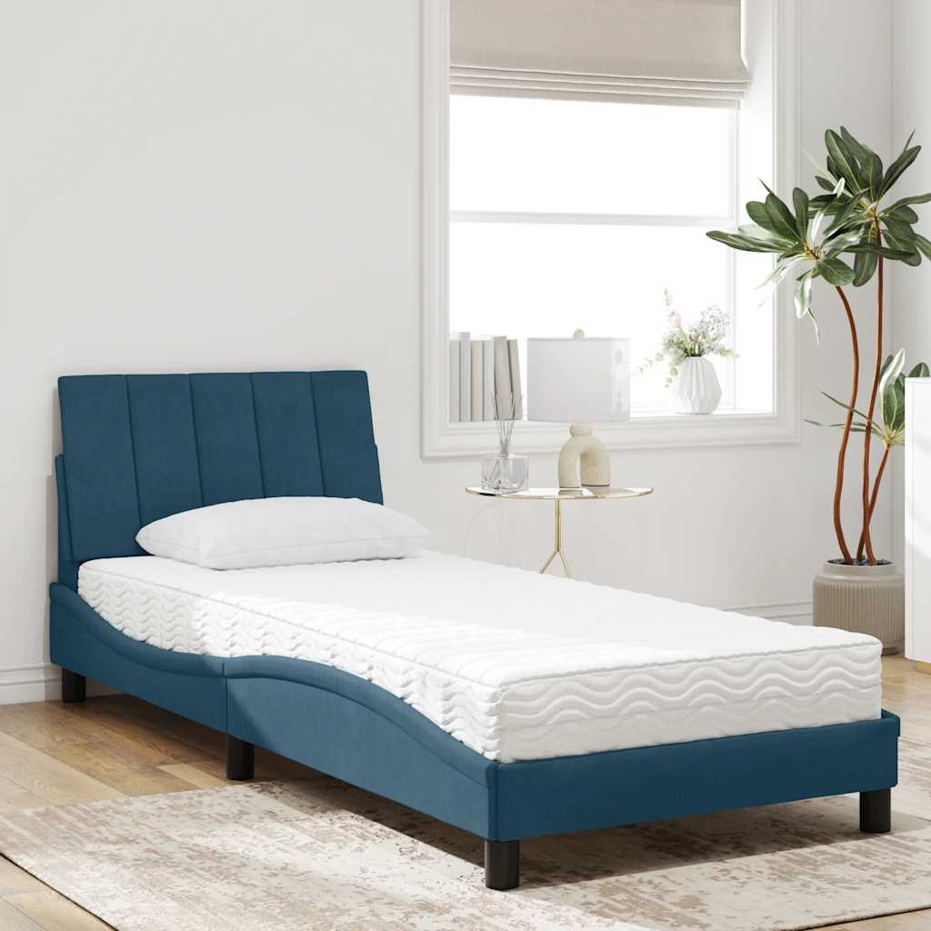 Letto con Materasso Hanko Blu 90x190 cm in Velluto