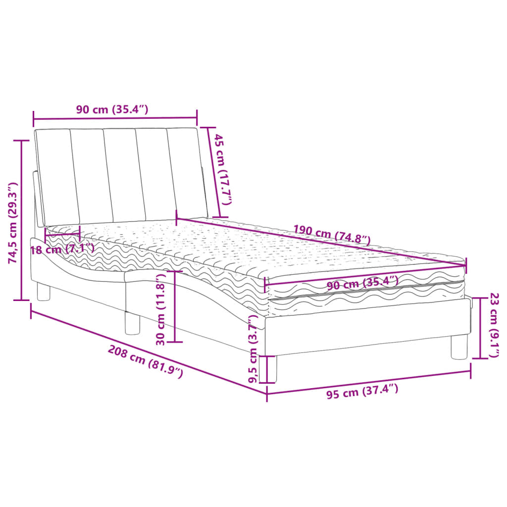 Letto con Materasso Hanko Rosa 90x190 cm in Velluto | homemem39