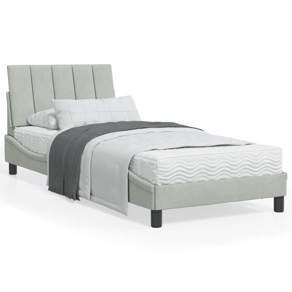 Letto con Materasso Hanko Grigio Chiaro 90x200 cm in Velluto - homemem39