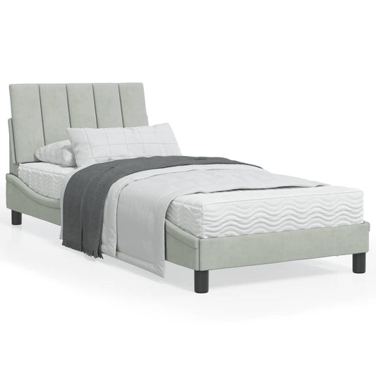 Letto con Materasso Hanko Grigio Chiaro 90x200 cm in Velluto - homemem39