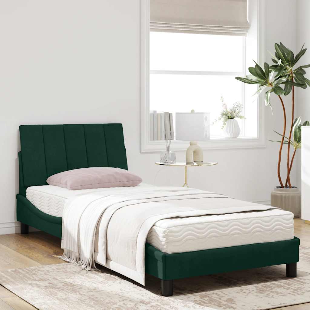 Letto con Materasso Hanko Verde Scuro 90x200 cm in Velluto | homemem39