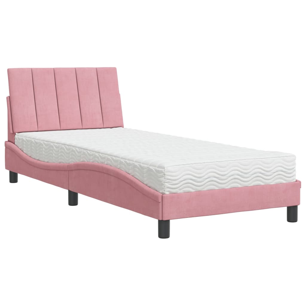 Letto con Materasso Hanko Rosa 90x200 cm in Velluto | homemem39